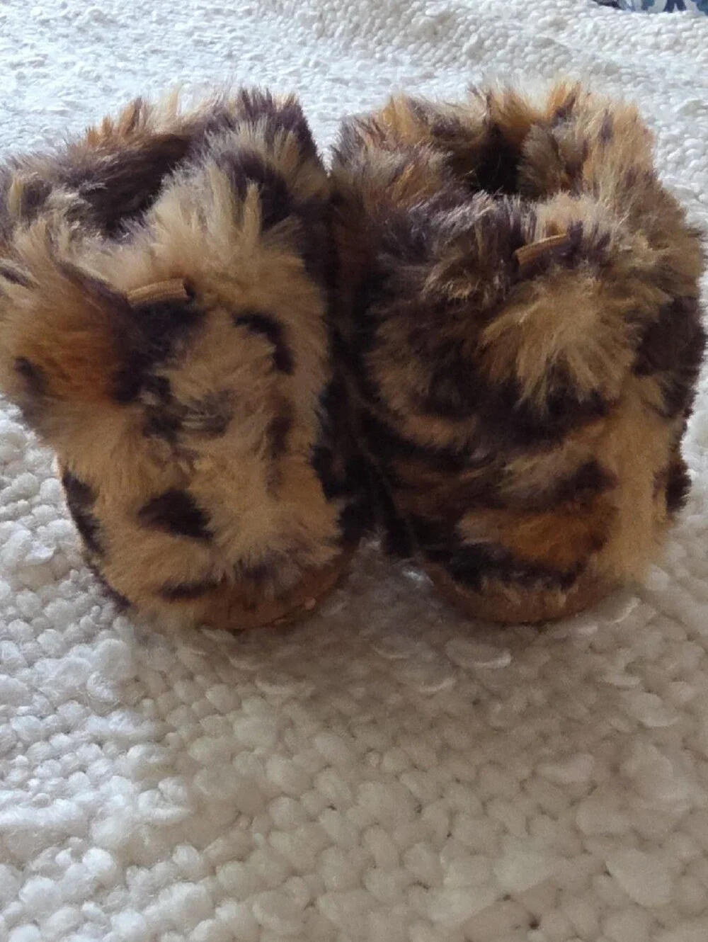 H&M Faux Fur Leopard-Print Baby Booties - Brown sz 14-15